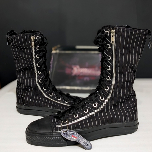 Demonia Other - 90s/2000 Vintage Demonia Deviant Hi Tops Black White Pinstripe Lace Up Boots